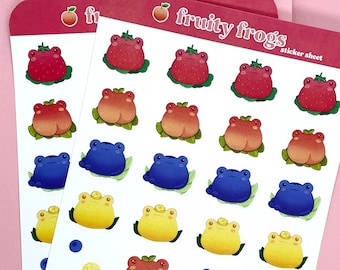 Fruity Frogs Sticker Sheet | Frog Stickers | Sticker Sheet | Laptop Vinyl Sticker | Deco Stickers | Cute Sticker | Journal Stickers