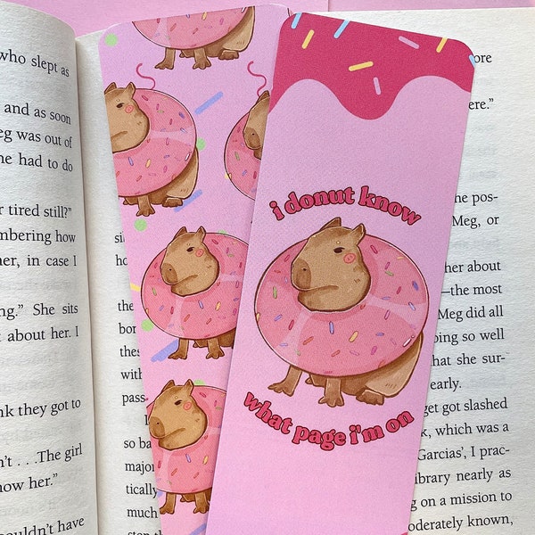 Capybara Bookmark | Donut Pun | Cute Bookmark | Double Printed | Cottagecore | Book Lover | Capybara Kawaii Stationery | Reading Accessories