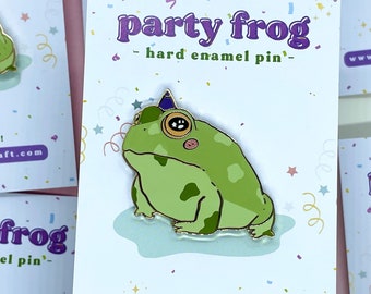 Party Frog Pin | Hard Enamel Pin | Gold Plated | Frogs Enamel Pin | Kawaii Pin Set Badge | Cute Birthday Pin, Amphibian Lover, Gift for Her