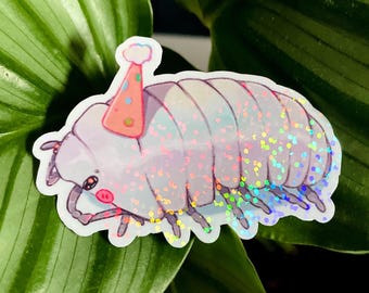 Sticker holographique isopode, chapeau de fête en vinyle autocollant, Roly Poly Kawaii irisé, sticker terrarium pour arthropodes