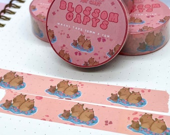 Blossom Capybara Washi Tape | Cute Capy Washi Tape | Scrapbooking | Journaling | Cottagecore | Kawaii Stationery | 15mm x 10m |