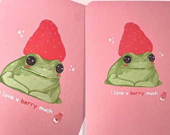 Ich hab dich beere lieb | Frosch Karte | Wortspiel | Fröschchen Karte mit Hut Eco Freundlich | Postkarte | Grußkarte | Beziehung | Doppelt Gedruckt