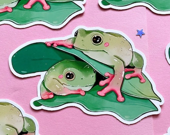 Snuggling Frogs Sticker | Cute Tree Frogs | Frog Sticker | Froggy Decal | Die Cut | Laptop Sticker | Vinyl Sticker | Deco Sticker