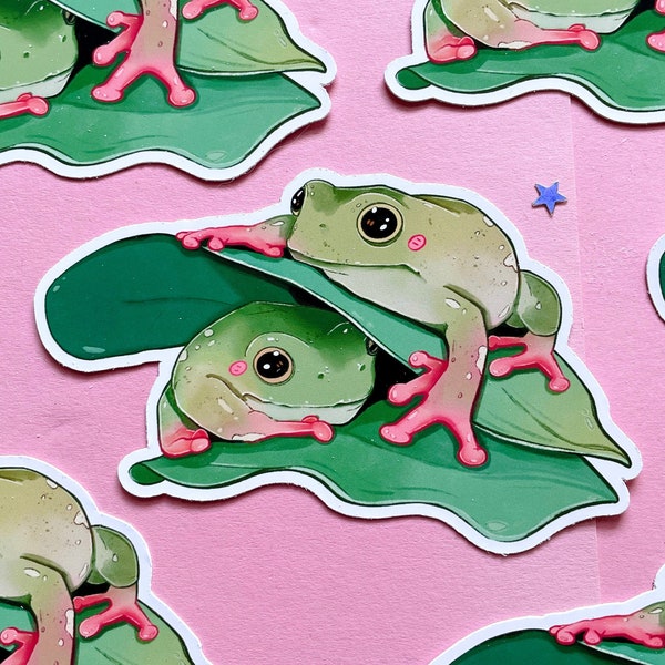 Snuggling Frogs Sticker | Cute Tree Frogs | Frog Sticker | Froggy Decal | Die Cut | Laptop Sticker | Vinyl Sticker | Deco Sticker