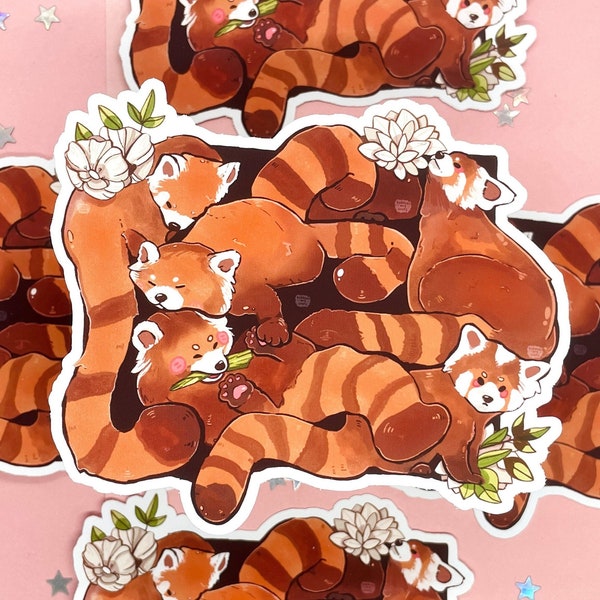 Red Panda Pile | Cute Sticker | Durable Big Sticker | Laptop Sticker | Vinyl Sticker | Deco Stickers | Cute Waterproof | Hydroflask Vinyl