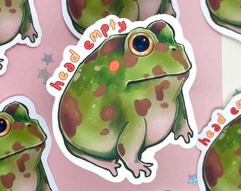 Hoofd lege Greg Frog sticker | Geen gedachten | Kikkersticker | Ceratophrys | Stickerpakket | Laptopsticker | Vinylsticker | Deco-stickers