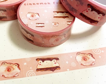 Frog Dessert Washi Tape | Cute Frog Washi Tape | Scrapbooking | Journaling | Kawaii Stationery Tape | Cinnamon Bun| Frog Lover | 15mx10m