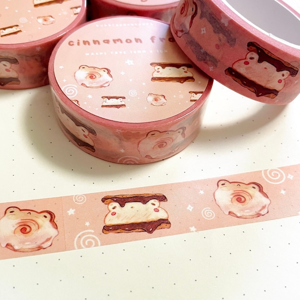 Kikker Dessert Washi Tape | Leuke Kikker Washi Tape | Plakboeken | Dagboek | Kawaii briefpapier tape | Kaneelbroodje| Kikkerliefhebber | 15mx10m