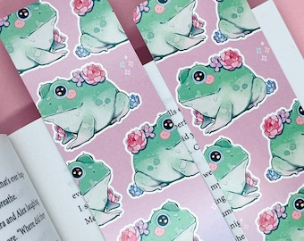 Succulent Frog Bookmark | Frog Art | Cute Bookmark |  Laminated | Cottagecore Book | Book Lovers | Pink Frog Stationery | Reading Frogs