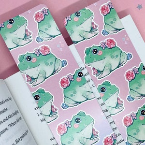 Frog Bookmark | Succulent Frog Art | Cute Cottagecore Gift | Laminated Pink Bookmark | Frog Stationery | Book Lover Gift | Reading Buddy