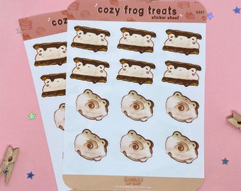 Cozy Frog Gâteries Feuille d’autocollants | Autocollant de grenouille mignon| Feuille d’autocollants | autocollants de journal | | autocollant Bullet Journal Autocollants sucrés