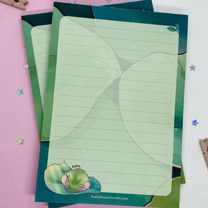Notatnik Sleepy Frog A6 - 50 odrywanych arkuszy w linie | Uroczy kieszonkowy notatnik na notatki i listy | Uroczy notatnik Adorable Frog Stationery w kolorze zielonym