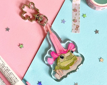 Blume Frosch Anhänger | Frosch Schlüssel Charm | Schlüssel Zubehör | Acryl Anhänger Schlüsselanhänger | Blumen Verschluss | Tier Schlüsselanhänger | Epoxidharz | Doppelseitig