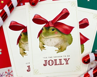 Lustige Jahreszeit | Frosch Karte | Süße Weihnachtskarte | Frosch Eco freundlich | Postkarte | Grußkarte | Geschenkkarte | Soft Touch Weihnachtsgeschenk Karte