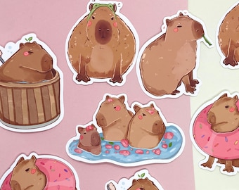 Capibara-stickers | Stickerpakket 2 | Laptopsticker | Vinylsticker | Decoratiestickers | Leuke sticker | Waterdicht | Capibara Kawaii-stickers