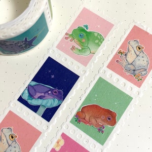 Stamp Washi Tape Cute Frog Washi Tape Pastel Frogs Scrapbooking Journaling Kawaii Stationery Tape Frog Lover 25mx5m image 3