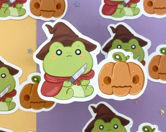 Kikker Pompoen Sticker | Halloween Sticker | Frog Lover | Kawaii | Vinyl Sticker | Laptop | Leuke Sticker | Waterdichte | Spookachtige | Boze Kikker