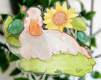 Frühlings Ente Sticker | Transparenter klarer wasserdichter Vinyl-Aufkleber | Laptop Aufkleber | Tier Aufkleber | Niedlicher Meme Sticker | Hydroflask Sticker