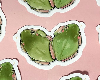 Pegatina de ranas del corazón / pegatina de San Valentín / pegatina de rana / calcomanía de ranas arborícolas lindas / troquelado / pegatina portátil / pegatina de vinilo / Deco Love