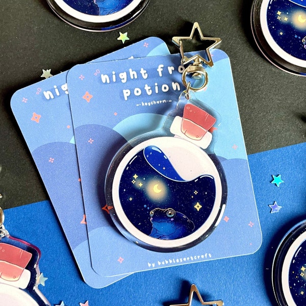 Night Frog Potion | Frog Key Charm | Key Accessories | Acrylic Charm Key chain | Star Clasp | Glitter Key chain | Epoxy | Double Sided Chain