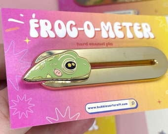 Frog-O-Meter Frog Pin | Hard Enamel Pin | Sliding Pin | Frog Pin Set | Frog Badge | Interactive Pin | Frog Friend | Amphibian Accessories