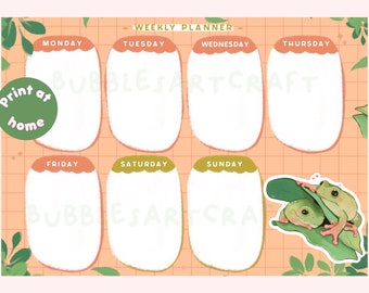 Digital Weekly Planner | Frog Planner A4 Landscape | Printable at Home | Frogs Illustration | Downloadable Weekly Organizer Desk Planner