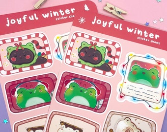 Joyful Winter | Sticker Sheet | Frog Themed Stationery | Laptop Sticker | Vinyl | Hydroflask | Cute Stickers | Waterproof | Frog Sticker