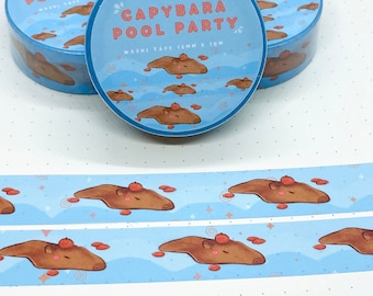 Cabypara Pool Party | Washi Tape | Cute Capy Washi Tape | Scrapbooking | Journaling | Cottagecore | Kawaii Stationery | 15mm x 10m |