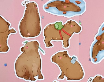 Autocollants Capybara | d'autocollants | Sticker pour ordinateur portable | Autocollant en vinyle | Stickers déco | autocollant mignon | Imperméable | Stickers kawaii Capybara