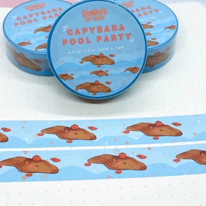 Cabypara-zwembadfeest | Washi-tape | Leuke capy-washitape | Plakboeken | Journalen | Cottagecore | Kawaii-briefpapier | 15 mm x 10 m |