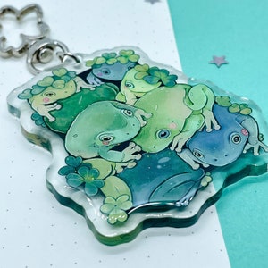 Frog Garden Keycharm Glitter Key Charm Key Accessories Acrylic Charm Keychain Flower Clasp Animal Keychain Epoxy Double Sided image 2