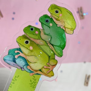 Frosch Stapel Klares Acryl Washi Tape Aufsteller - 16 cm x 5,4 cm | Doppelseitiger Druck | Niedlicher Schreibtisch Organizer für Washi Tapes & Dekor / Froschturm