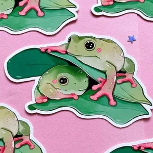Sticker grenouilles se blottissant | Mignon bébé grenouille | autocollant blanc de grenouille d'arbre | Sticker crapaud | Découpe | Sticker pour ordinateur portable | Autocollant en vinyle | Sticker déco