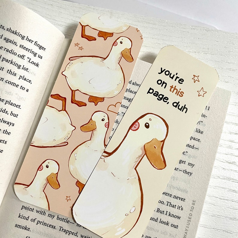 Duck-bladwijzer Je bevindt je op deze pagina Leuke bladwijzer Dubbel bedrukt Cottagecore Boekenliefhebbers Eendje briefpapier Accessoires voor lezen afbeelding 6