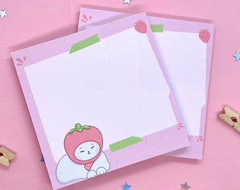 Strawberry Cat Kladblok | Leuke Memo Pad | Planner Accessoires | Kawaii Stationery | Tijdschrift Scrapbooking | Handgemaakte | Esthetisch briefpapier