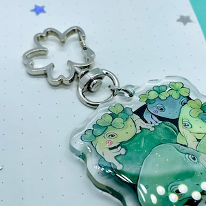 Frog Garden Keycharm Glitter Key Charm Key Accessories Acrylic Charm Keychain Flower Clasp Animal Keychain Epoxy Double Sided image 4