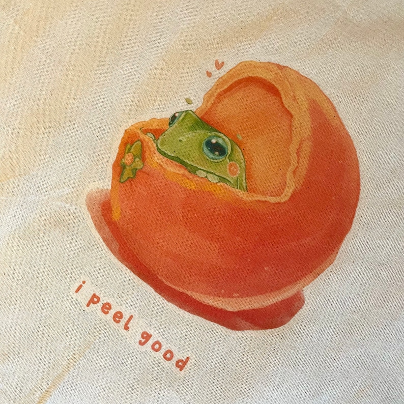 Frog Tote Bag I Peel Good Pun Heat Press Print 100% Cotton Grocery Bag Jute Bag Frog Toad Accessories Frog Lover Art Bag image 5