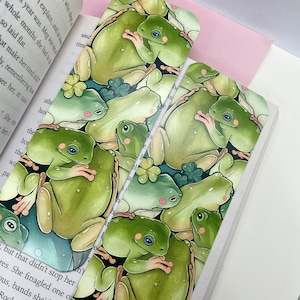 Frog Pile Bookmark | Frogs and Plants Cute Botanical Bookmark Double Printed Cottagecore Book Lovers Stationery Reading Accessories