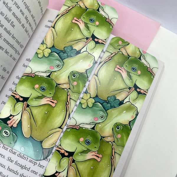 Frog Pile Bookmark | Frogs and Plants Cute Botanical Bookmark Double Printed Cottagecore Book Lovers Stationery Reading Accessories