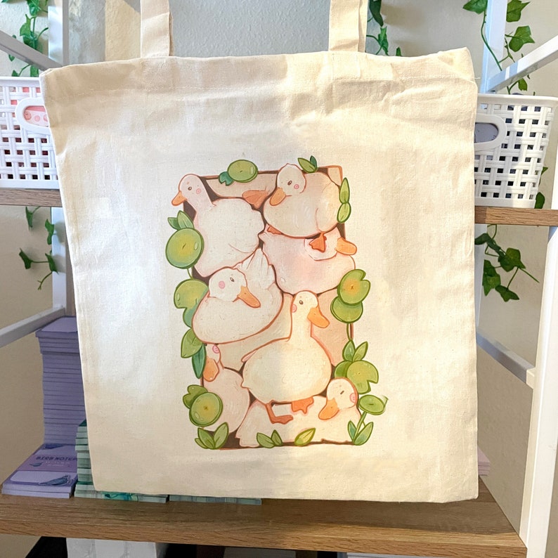 Pile of Ducks Tote Bag Heat Press Print 100% Cotton Grocery Bag Jute Bag Accessories Duck Lover Art Bag Cute Totebag image 9