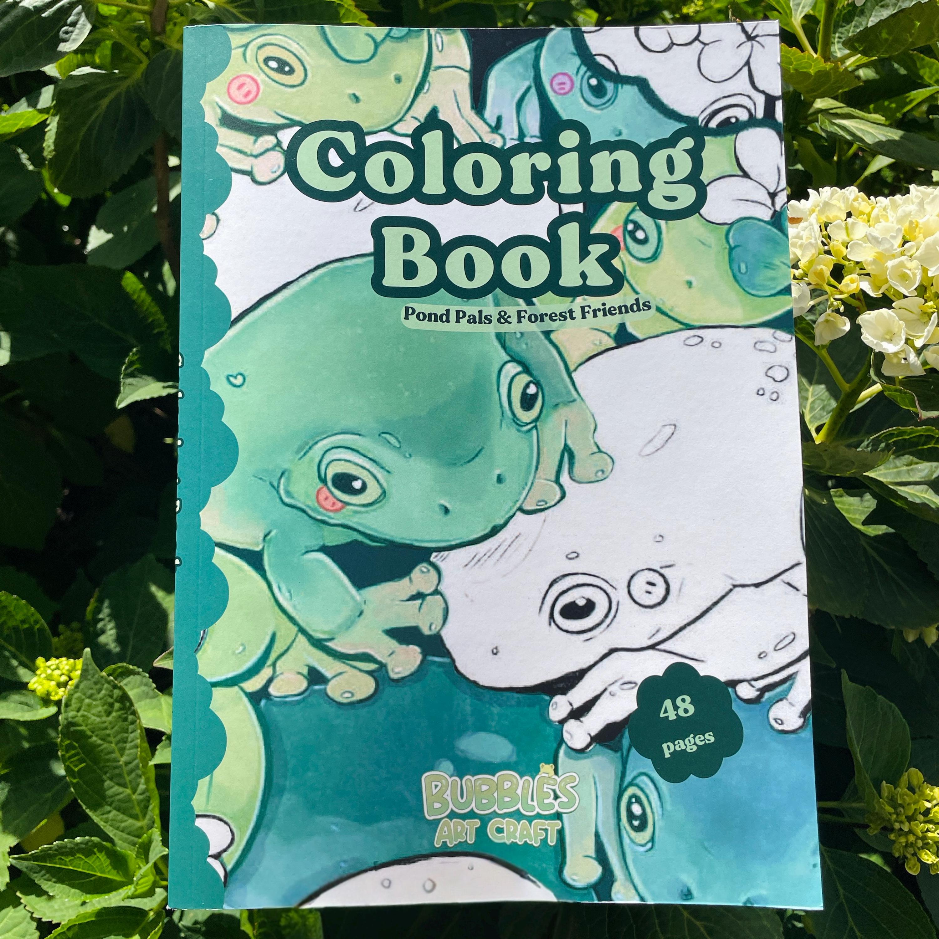 Animal Coloring Book A4 – Cute Frog, Capybara & Forest Creatures, 48 Hand‑Drawn Pages for Kids & Adults, Cottagecore Gift