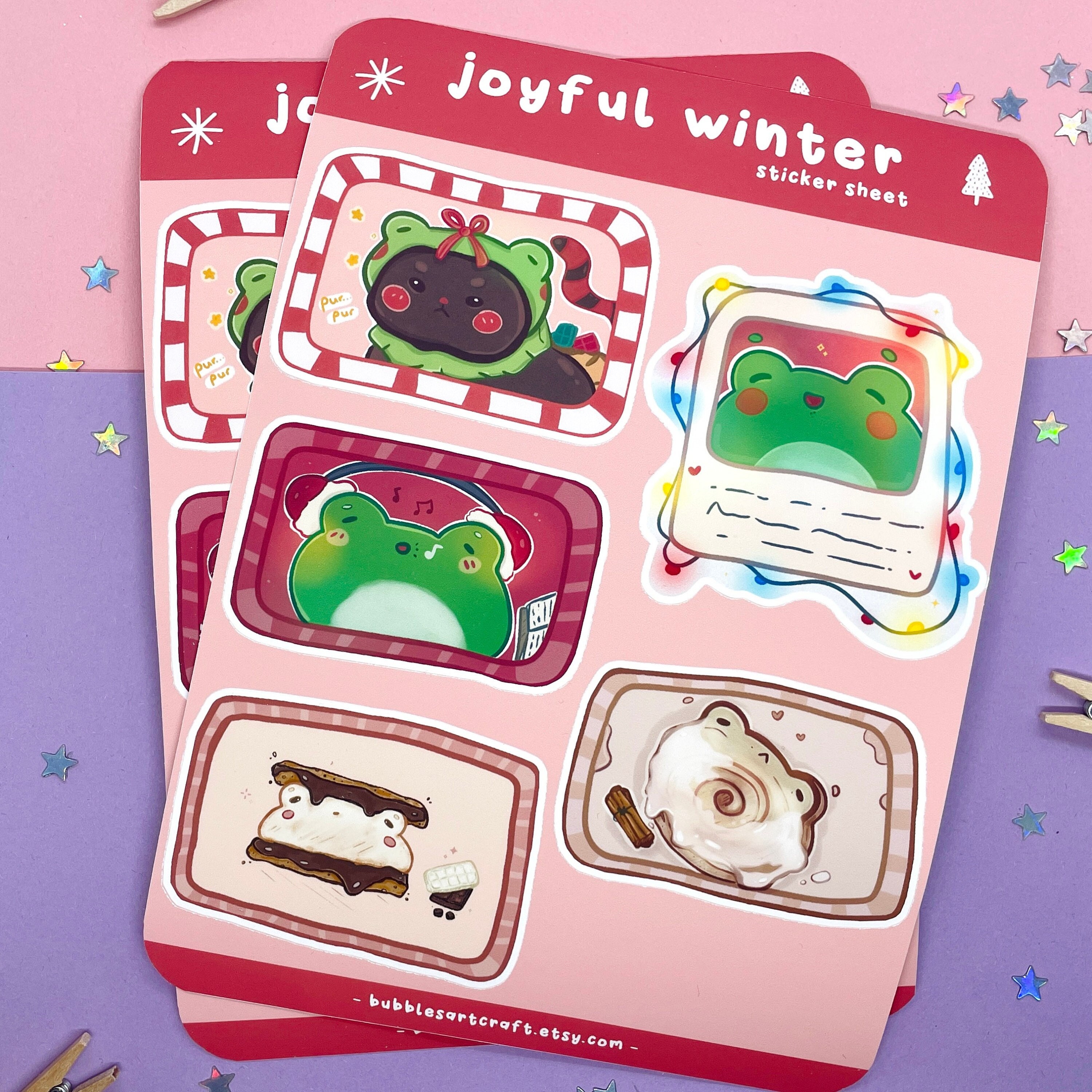 Joyful Winter Frog Sticker Sheet: Waterproof Vinyl Laptop Stickers - Etsy
