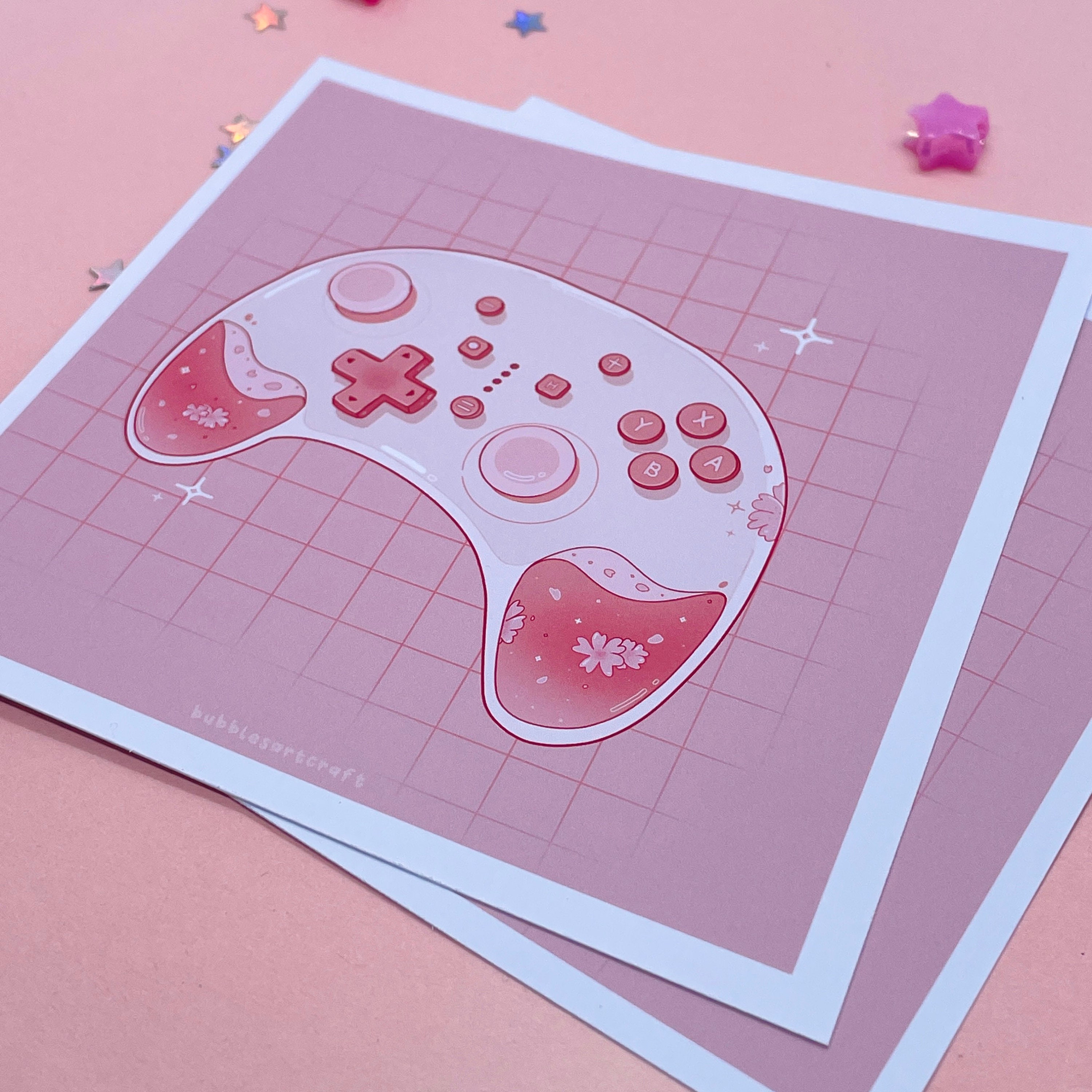 Sakura Mini Print Cute Controller Art Gamer Girl Kawaii - Etsy