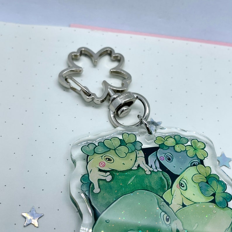 Frog Garden Keycharm Glitter Key Charm Key Accessories Acrylic Charm Keychain Flower Clasp Animal Keychain Epoxy Double Sided image 7