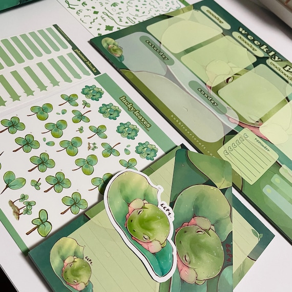 Big Bundle, Cute Frog Stationery Set, Weekly Planner, Sticker Sheets, Exclusive Sticker, Bookmark, Big Deskmat, Notepad Gift for Frog Lover