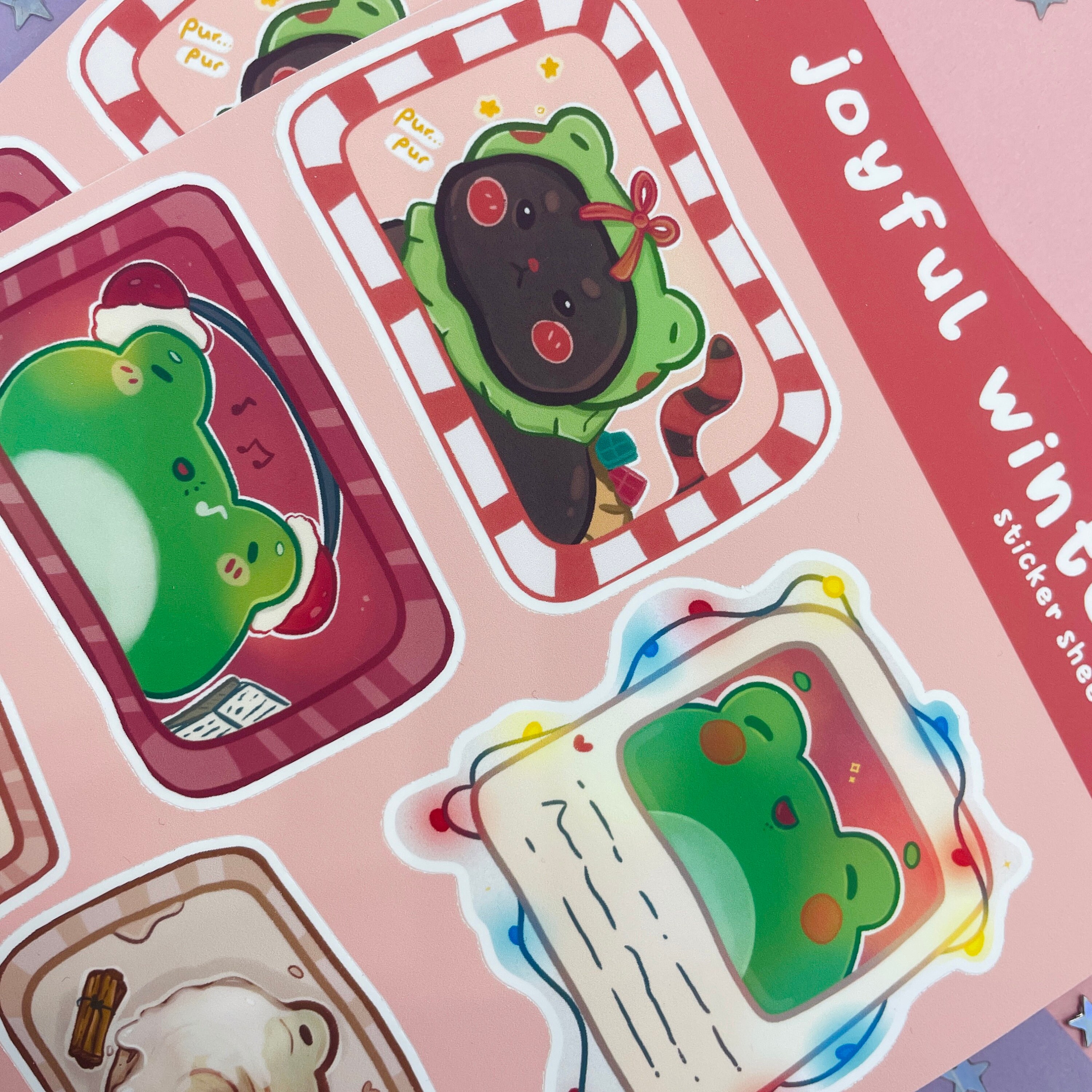 Joyful Winter Frog Sticker Sheet: Waterproof Vinyl Laptop Stickers - Etsy