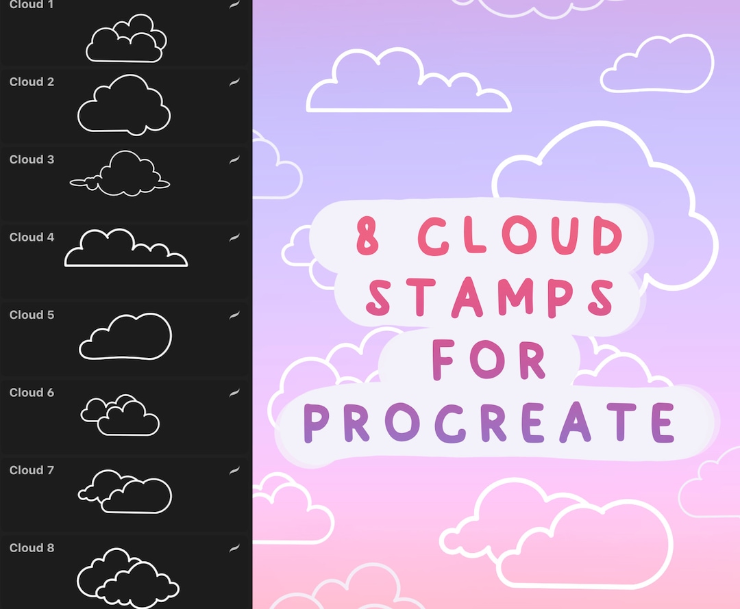 Cloud Stamp Brushes for Procreate | Kawaii Brushset | Cute Brushes for ...