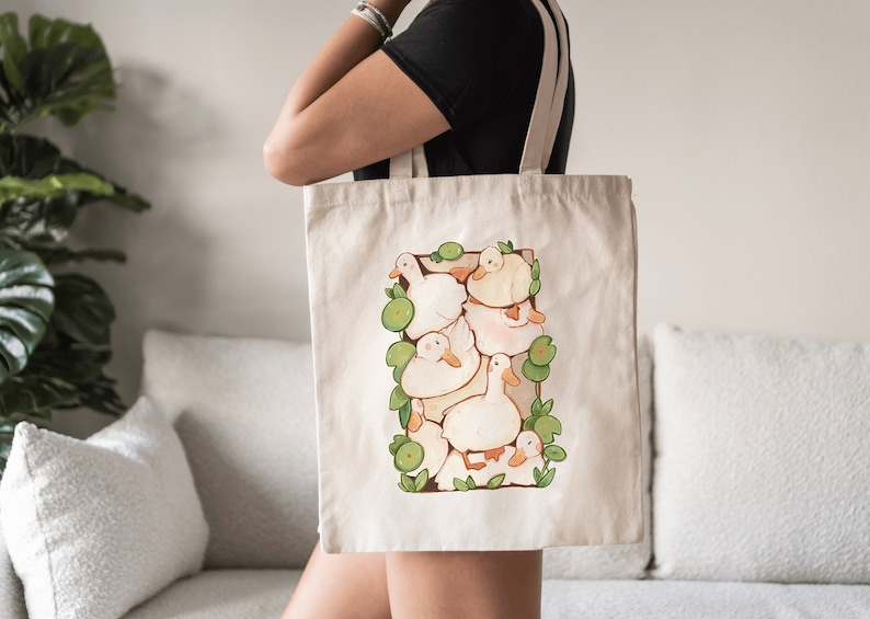 Pile of Ducks Tote Bag Heat Press Print 100% Cotton Grocery Bag Jute Bag Accessories Duck Lover Art Bag Cute Totebag image 1