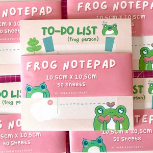 Frosch Notizblock | Niedliches Memo Pad | To Do Liste Planer Zubehör | Kawaii Briefpapier | Journal Scrapbooking | Handarbeit | Ästhetisches Briefpapier