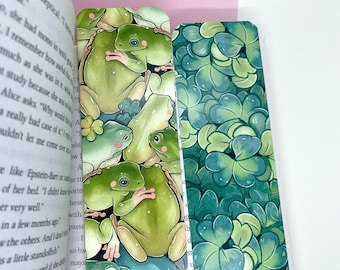 Frog Pile Bookmark | Frog Plants | Cute Bookmark|  Double Printed | Cottagecore Book Lovers | Frog Stationery | Reading Accessories